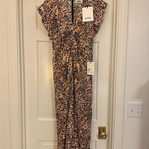 Isabel Marant Gathered Leopard Print Dress in Black and Brown